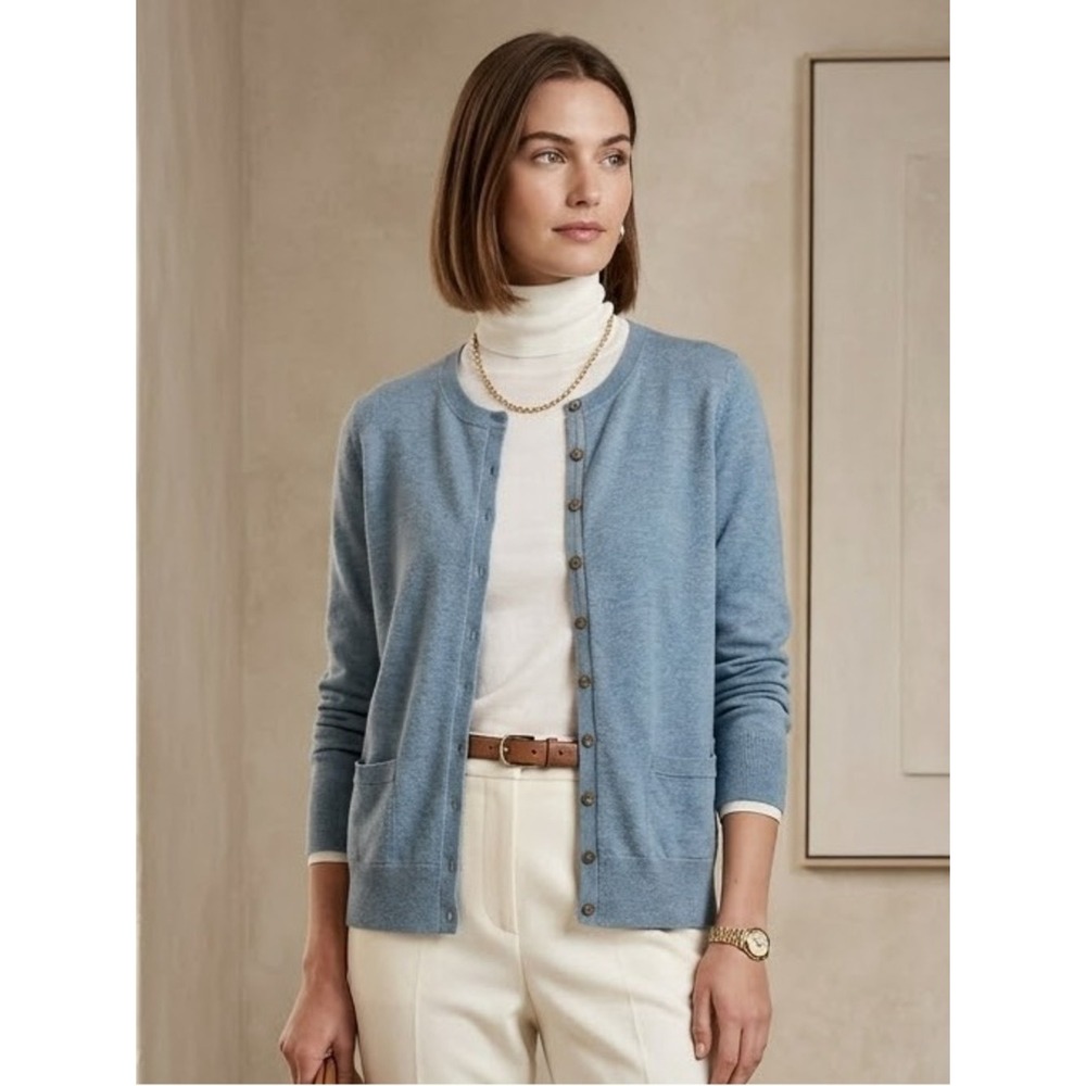 Banana Republic Extra Fine Merino Wool Slate Blue Cardigan PM Quiet Luxury